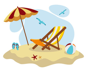 Obraz na płótnie Canvas summer vector illustration in flat style on the beach