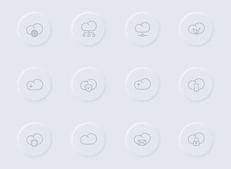 cloud computing gray vector icons on round rubber buttons. cloud computing icon set for web, mobile apps, ui design and promo business polygraphy
