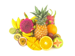 tropical fruit white background