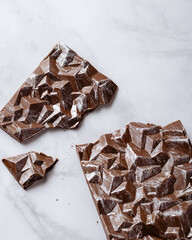 Pieces of chocolate bar. Chocolate top view