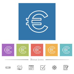 Euro sign outline flat white icons in square backgrounds
