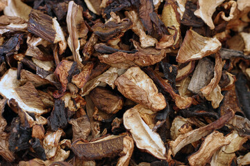 sliced ​​dried mushrooms close-up