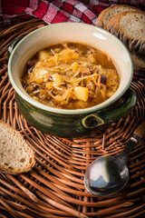 Traditional russian sour cabbage soup.