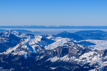 Plate Desert in Europe, France, Rhone Alpes, Savoie, Alps, in winter on a sunny day.