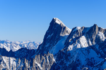 Les Grandes Jorasses in Europe, France, Rhone Alpes, Savoie, Alps in winter on a sunny day.