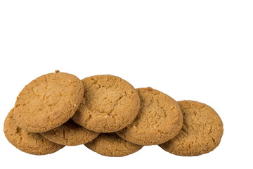 Close up macro view of a oatmeal cookies isolated on a white background.
