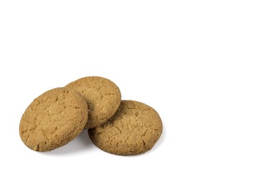 Closeup view of a oatmeal cookies isolated on a white background.