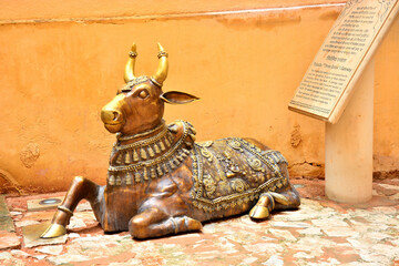 Jaipur, India - Statue of sacred cow in Amber Fort in Rajasthan