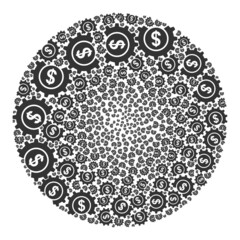 Bank industry symbols are organized into spheric collection. Bank industry icon bubble mosaic. Abstraction sphere cluster mosaic organized with bank industry symbols.