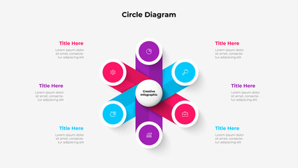 Central circle with three small circles around it. Design concept of 3 steps or parts of business cycle. Infographic design template. Business data visualization.