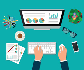 Top view of office workplace. 