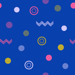 Abstract seamless colorful pattern in trendy memphis style. Background for printing brochure, poster, vintage textile design, cover, banner. Retro 80's - 90's style. Eps 10 vector illustration.