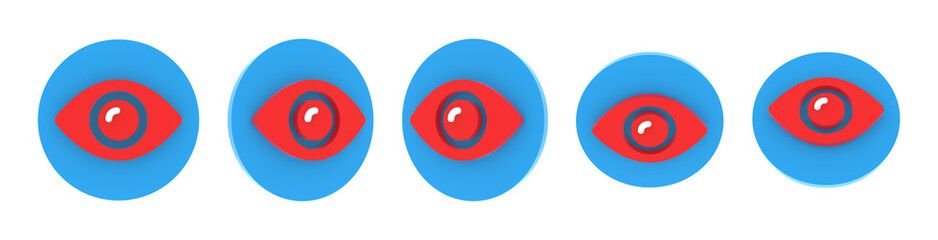 Volumetric round medical icon set, blue, red and white soft plastic. Different viewing angles, 3d rendering illustration