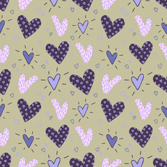 Seamless pattern with hearts in vintage colors for wrapping paper.