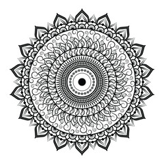 Circular pattern in form of mandala for Henna,tattoo, decoration. Decorative ornament in ethnic oriental style. Coloring book page.

