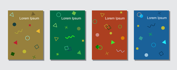 Covers templates set with graphic geometric elements. Trendy memphis style. Applicable for brochures, posters, covers and banners. Eps 10 vector illustration.