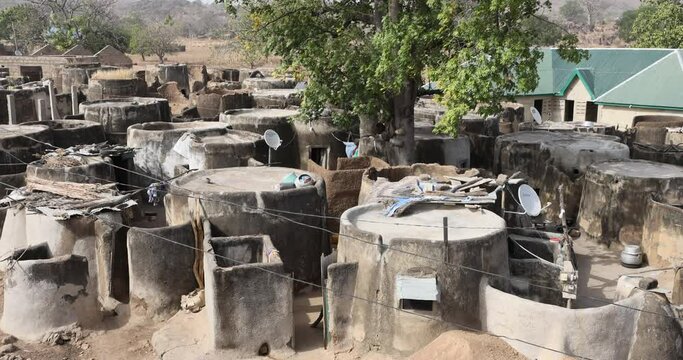 Tongo Hills rock mud homes Bolgatanga north Ghana. The Tengzug Shrine, famous once a hideout for slaves evading their captors. Traditionally for religious animal sacrifices.