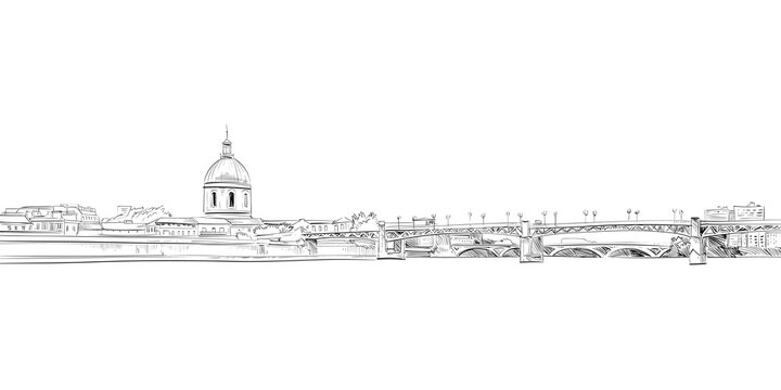 Pont Saint Pierre. Toulouse, France. Hand drawn sketch. Vector illustration.