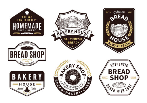 Set of vector bakery and bread logo, labels and icons