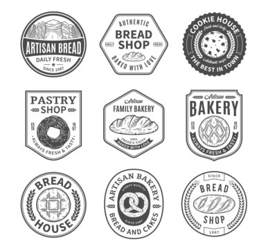 Vector bakery and bread logo, icons and design elements. Fresh bread and pastry badge templates