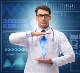 Doctor in futuristic medical concept pressing button