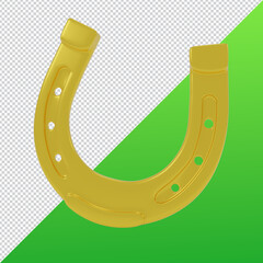 Gold luck horseshoes st patrick's day symbol 3d render., clipping paht