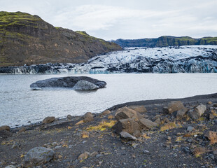 Sólheimajökull picturesque glacier in southern Iceland. The tongue of this glacier slides from...