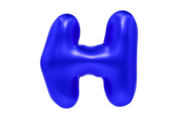 Funny 3D font letter H made of blue balloon, cartoon font, Premium 3d illustration