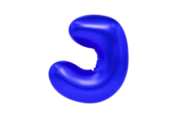 Funny 3D font letter J made of blue balloon, cartoon font, Premium 3d illustration