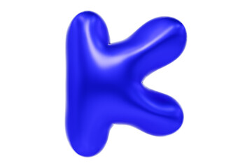 Funny 3D font letter K made of blue balloon, cartoon font, Premium 3d illustration