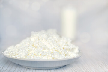 Cottage cheese in  saucer