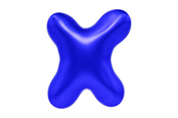 Funny 3D font letter X made of blue balloon, cartoon font, Premium 3d illustration