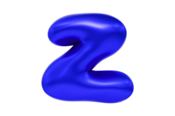 Funny 3D font letter Z made of blue balloon, cartoon font, Premium 3d illustration