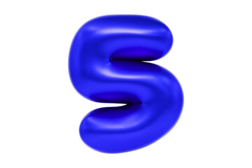 3D font number 5, funny cartoon symbol made of realistic blue helium balloon, Premium 3d illustration.