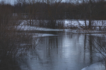 spring floods in small forest river in Latvia