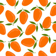 Seamless pattern with mango. Vector summer pattern with mango and leaves. Design fo print