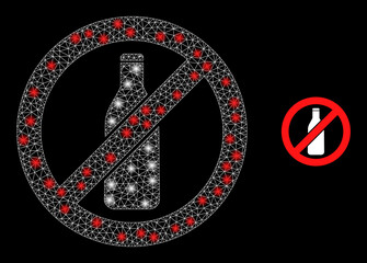 Fototapeta premium Stop beer bottle icon and constellation net mesh stop beer bottle model with bright light spots. Illuminated model generated using stop beer bottle vector icon and polygonal mesh.