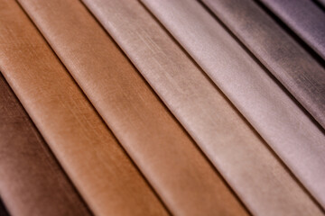 Samples of furniture fabrics.Multicolor fabric texture background.Velours.
