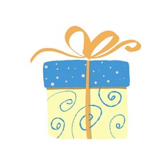bright present box with ribbon and bow, holiday illustration, vector clipart good for card and print design
