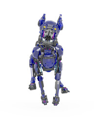 cyber dog is running in white background front view