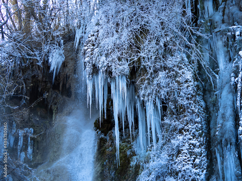 Wall mural Frozen waterfall, Thermal waterfall Geoagiu Bai , Romania