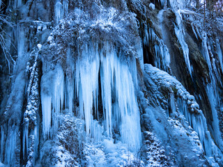 Frozen waterfall, Thermal waterfall Geoagiu Bai , Romania
