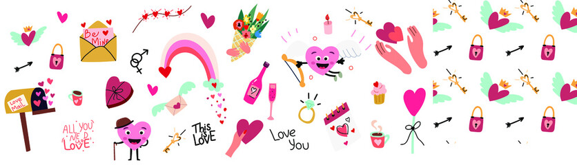 hand drawn valentine element collection. Vector illustration