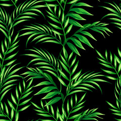 Naklejka na ściany i meble Jungle vector pattern with tropical leaves.Trendy summer print. Exotic seamless background