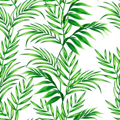 Naklejka na ściany i meble Jungle vector pattern with tropical leaves.Trendy summer print. Exotic seamless background