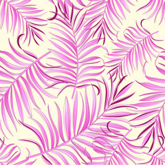 Fototapeta na wymiar Jungle vector pattern with tropical leaves.Trendy summer print. Exotic seamless background