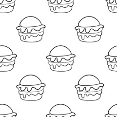 Black line doodle hamburger seamless pattern on white.
