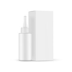 Cosmetic Bottle with Long Tip Cap and Paper Packaging Box. Vector Illustration