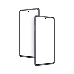 Frameless Phones Mockups with Blank Screens, Isolated on White Background, Side Perspective View. Vector Illustration