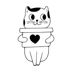 Cute cat with box doodle icon. Cute pets vector art on white background.